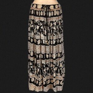 VINTAGE earthy tribal art long maxi‎ skirt drawstring waist Sag Harbor 90s